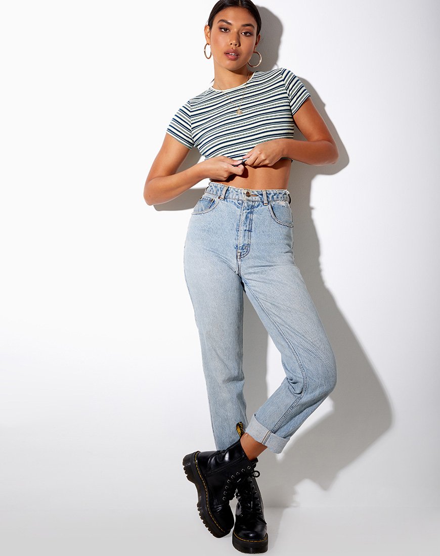 Afbeelding van Tindy Crop Top in Donkergroen Lichtgroen en Wit
