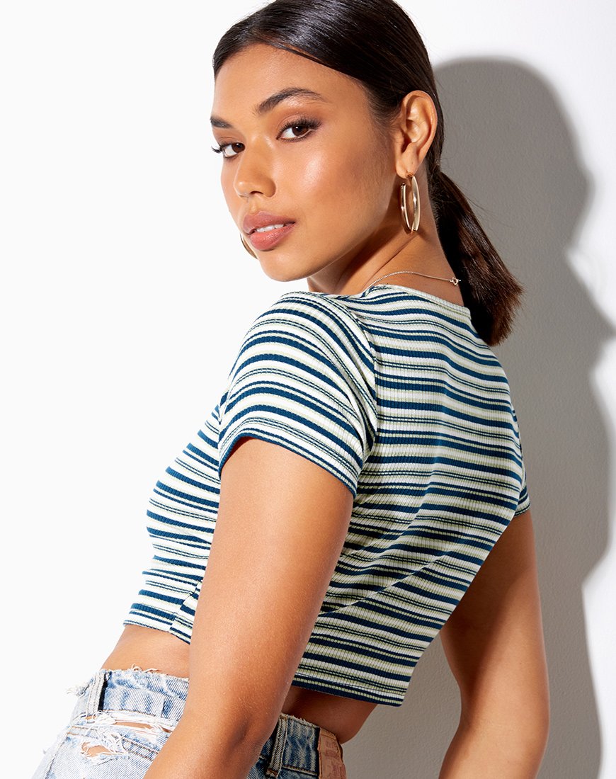 Tindy Crop Top in Donkergroen Lichtgroen en Wit