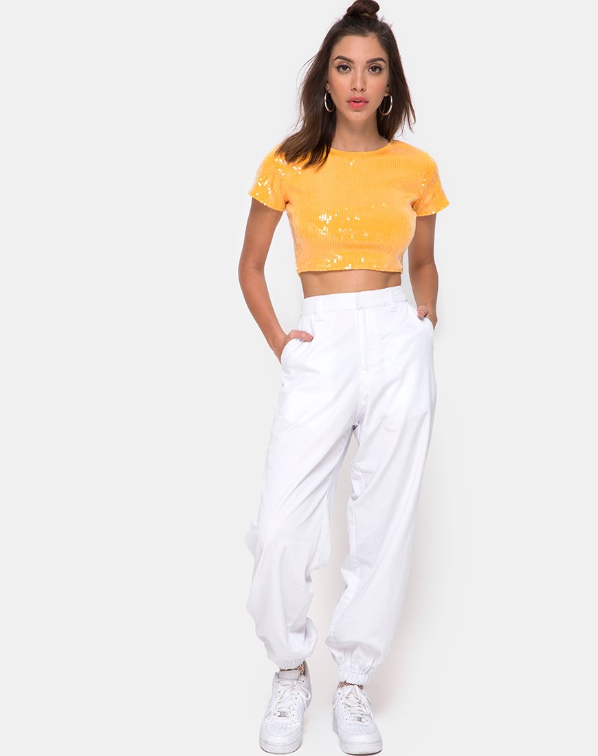 Afbeelding van Tindy Crop Top in Mandarijn met Doorzichtig Pailletten