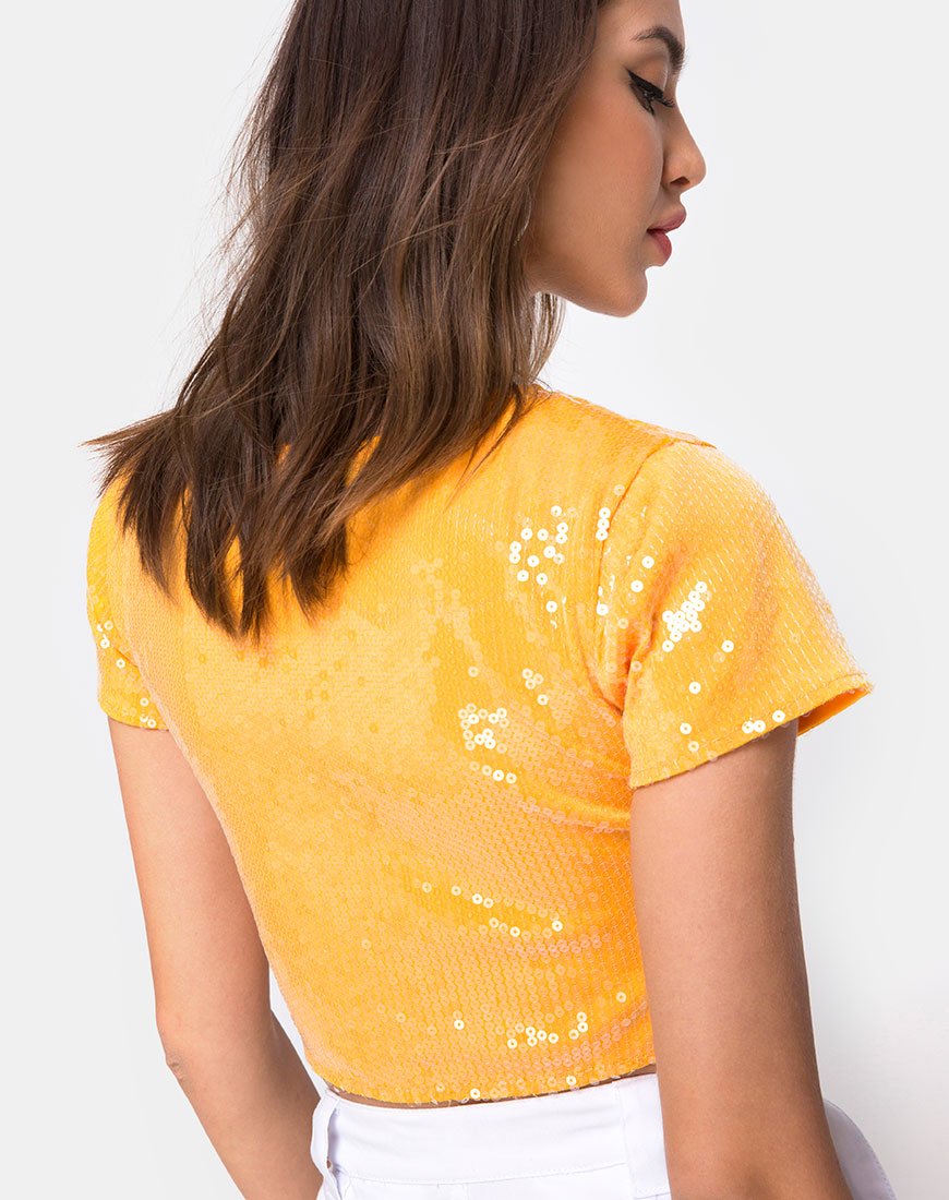 Tindy Crop Top in mandarijn met helder lovertje