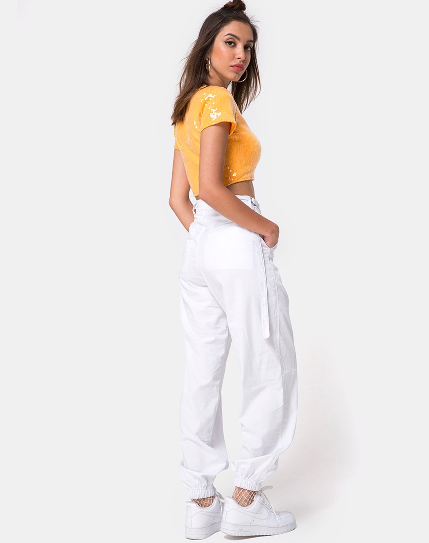 Afbeelding van Tindy Crop Top in Mandarijn met Doorzichtig Pailletten