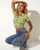 Afbeelding van Wuma Cropped Shirt in Patchwork Daisy Green