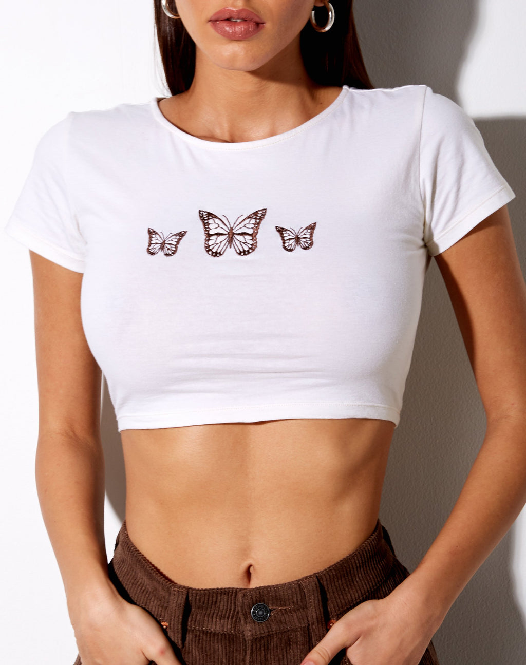 Tindy Crop Top in Ivory Driedubbele Vlinder Embro