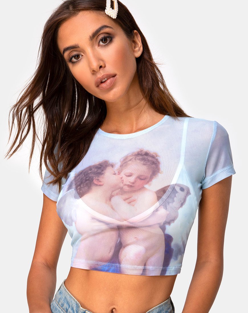 Afbeelding van Tiney Crop Top Tee in Cherububusblauw