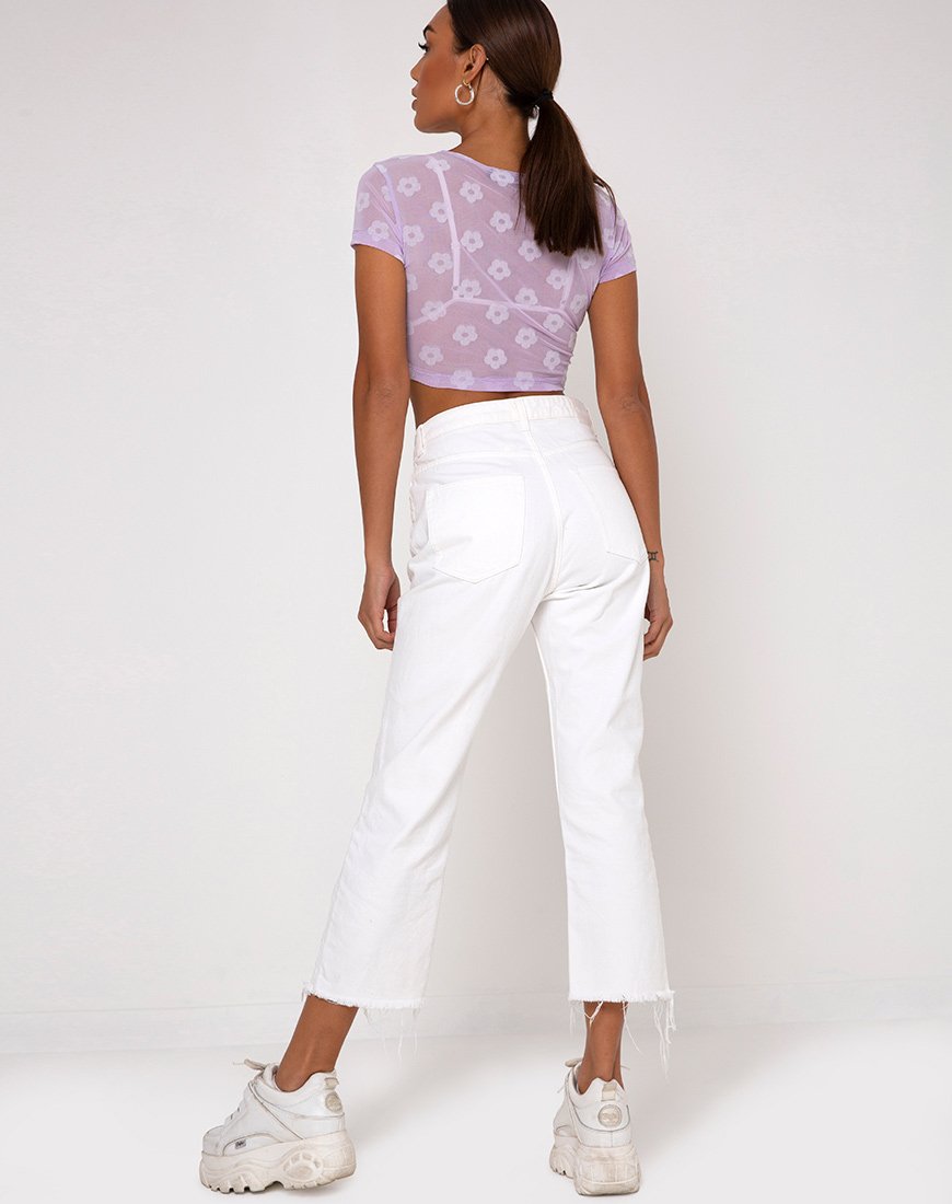 Afbeelding van Tiney Crop Tee in lila mesh Daisy White Flock