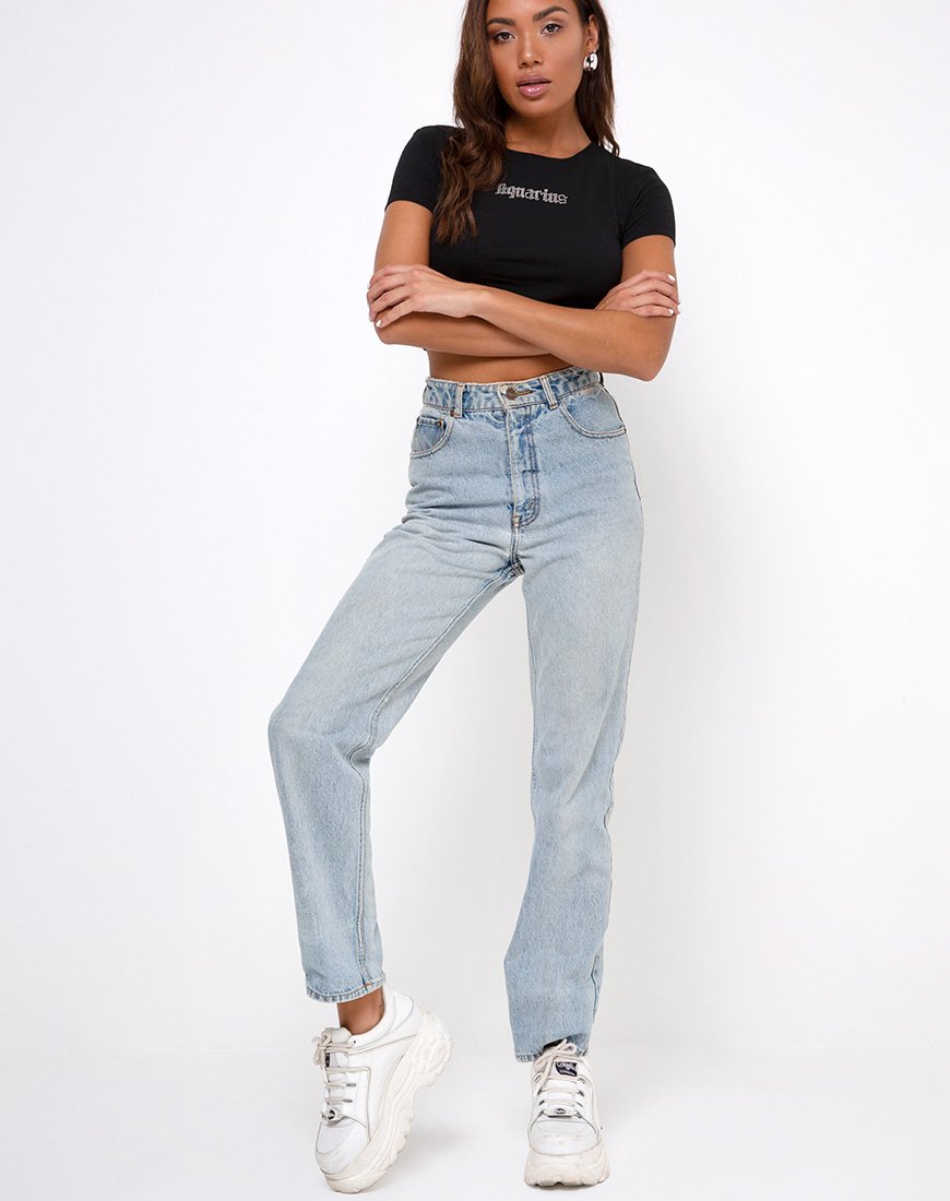 Afbeelding van Tiney Crop Tee in Zwart Waterman Diamante