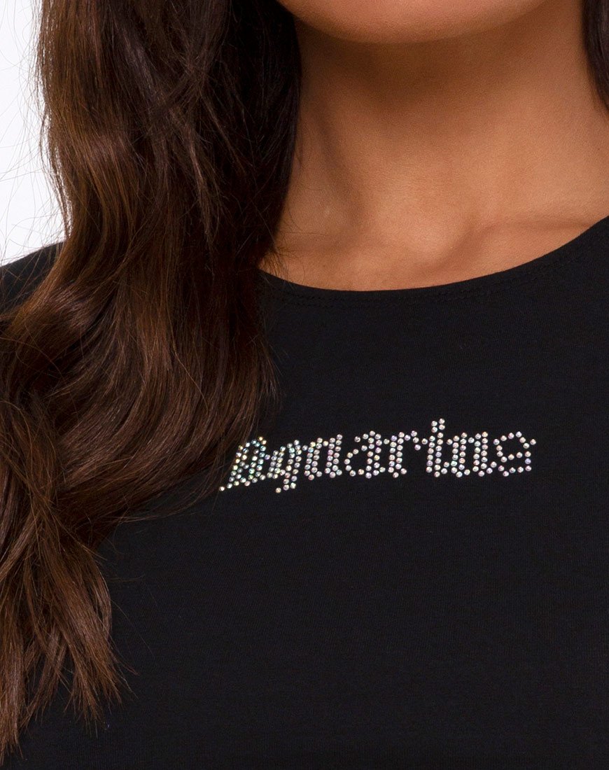 Afbeelding van Tiney Crop Tee in Zwart Waterman Diamante