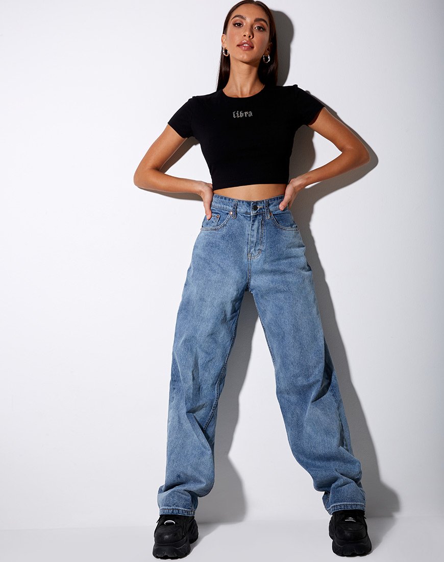 Afbeelding van Tiney Crop Tee in Zwart Weegschaal Diamante