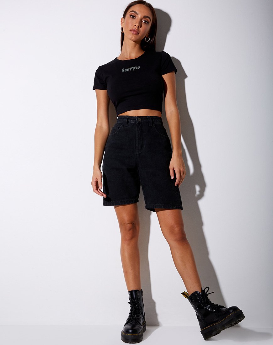 Afbeelding van Tiney Crop Tee in Zwart Schorpioen Diamante