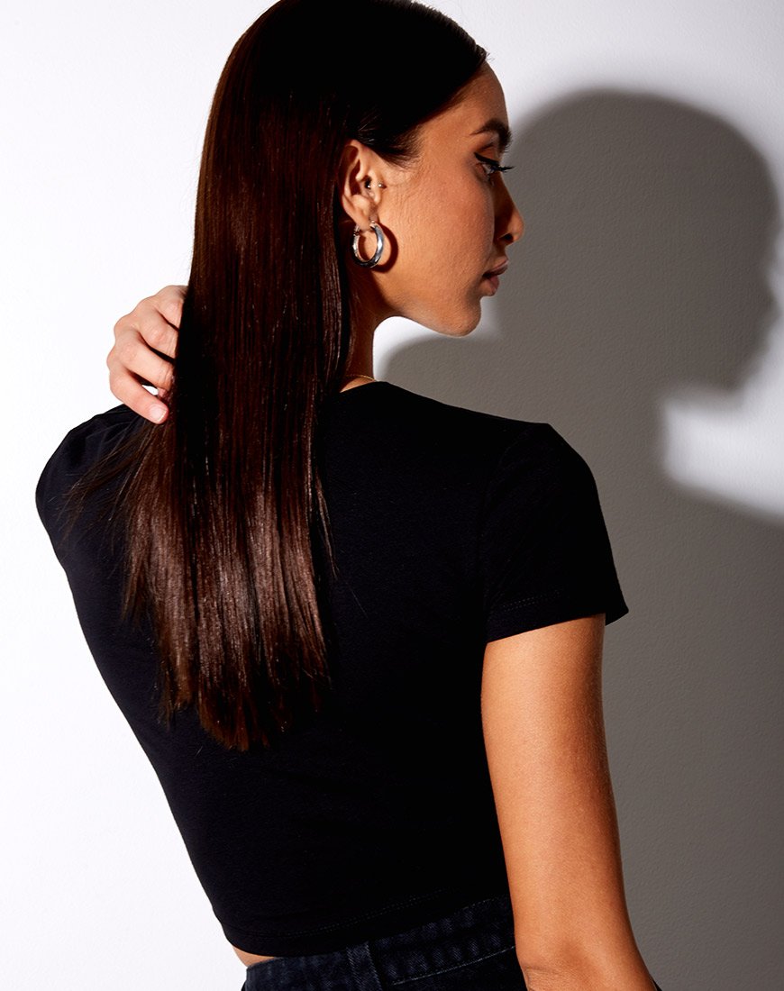 Afbeelding van Tiney Crop Tee in Zwart Taurus Diamante