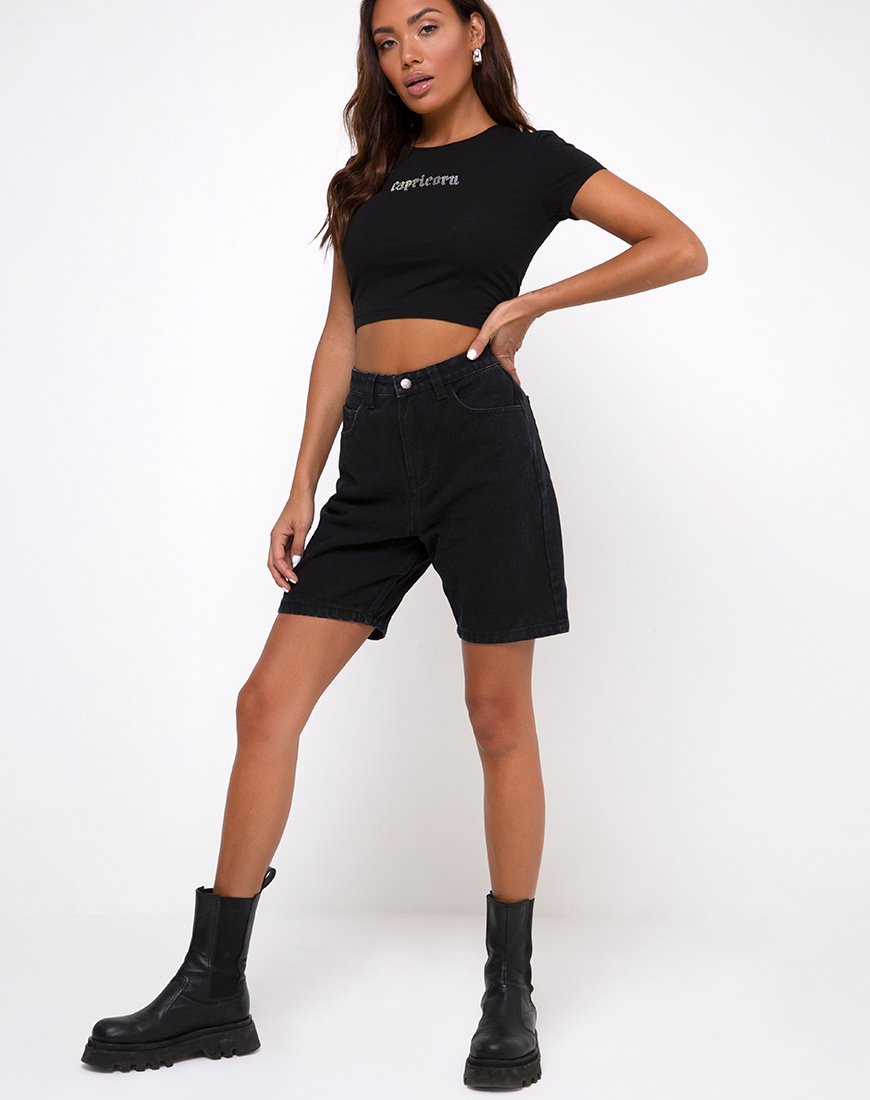 Afbeelding van Tiney Crop Top Tee in Zwart Steenbok Diamante by Motel