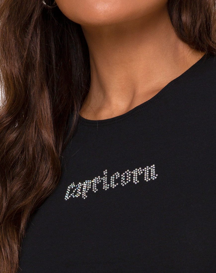 Afbeelding van Tiney Crop Top Tee in Zwart Steenbok Diamante by Motel