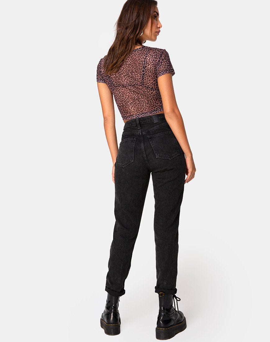 Afbeelding van Tiney Crop Top Tee in Rar Luipaard Mesh