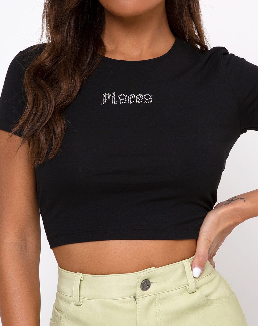 Tiney Crop Tee in zwart 'Vissen' diamant