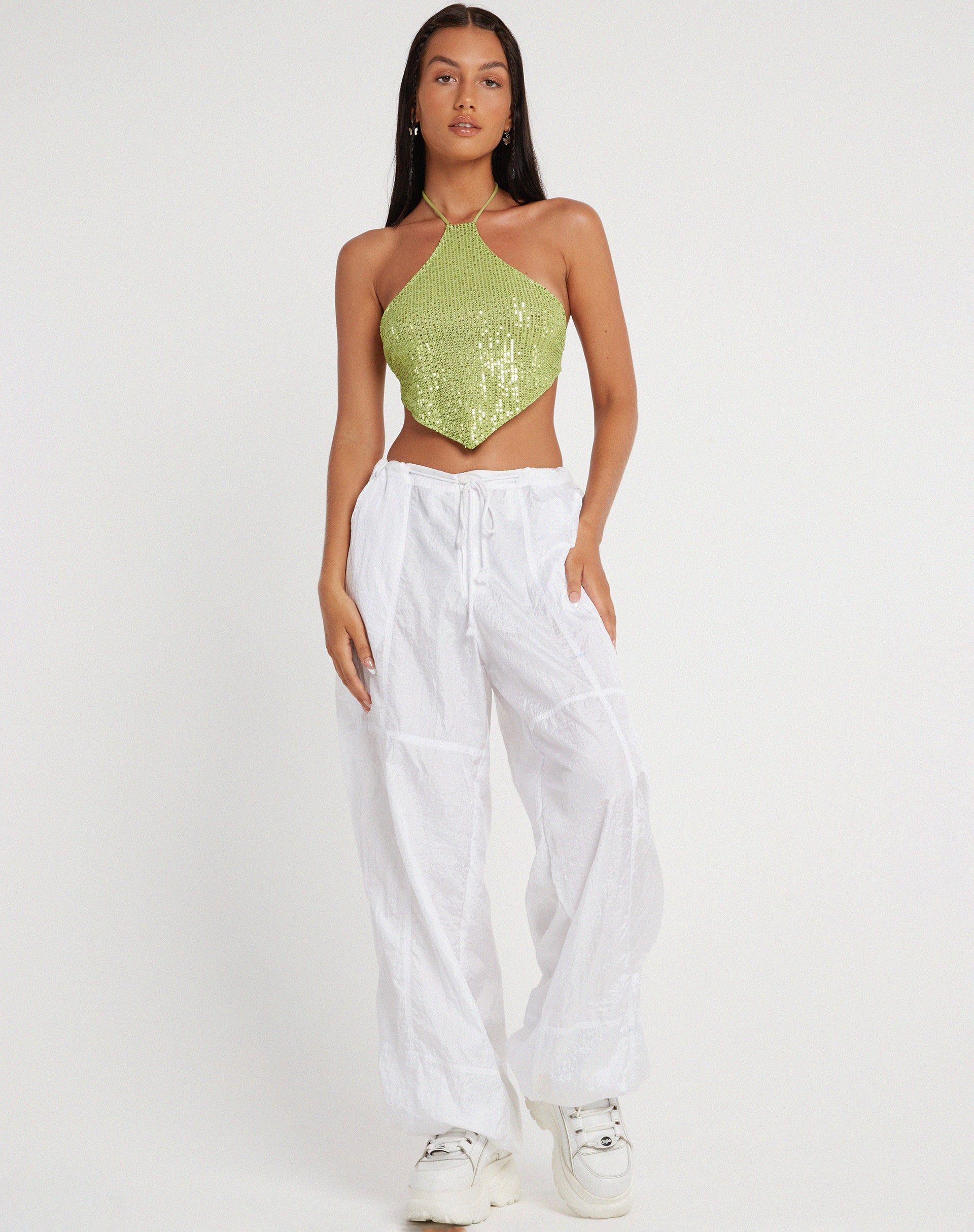 Afbeelding van Tinimi Crop Top in Drape Sequin Lime Green