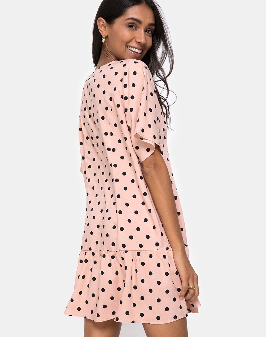 Afbeelding van Tisha Babydoll Jurk in Nieuw Polka Naakt Zwart