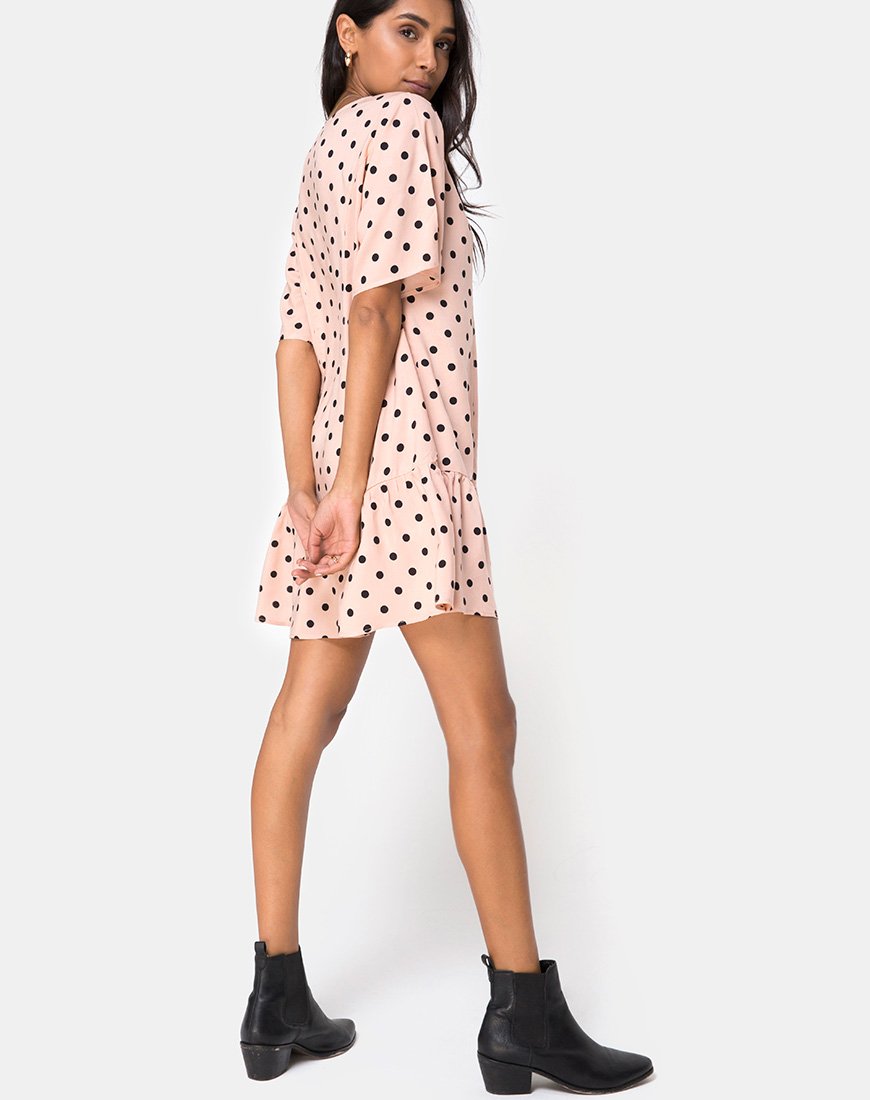Afbeelding van Tisha Babydoll Jurk in Nieuw Polka Naakt Zwart
