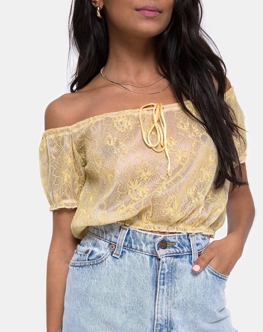 Afbeelding van Eva Crop Top in Pastel Kant Citroen