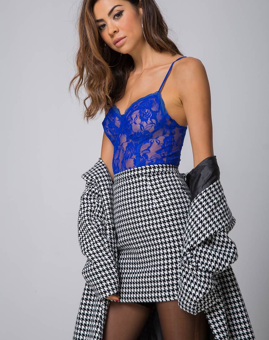 Afbeelding van Topaz Minirok in Houndstooth ruit Zwart-wit