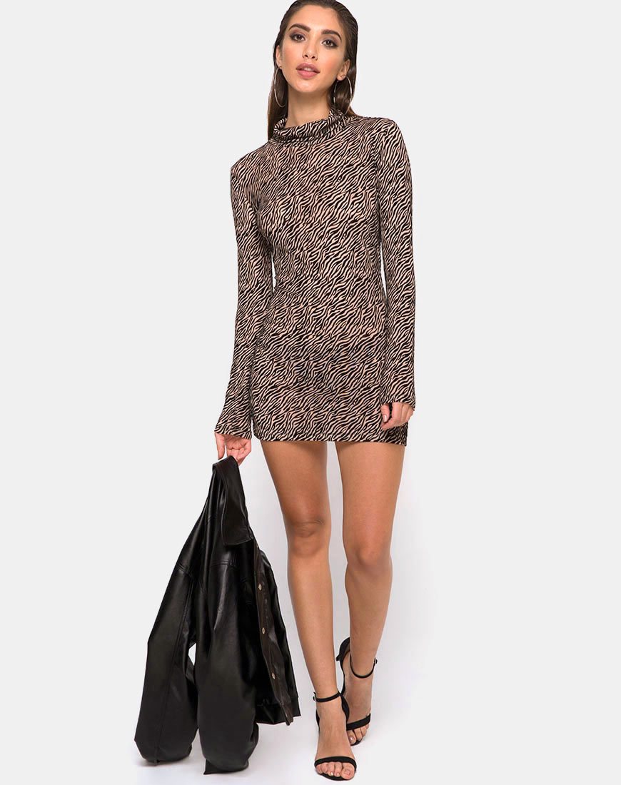 Afbeelding van Torin Bodycon Jurk in Tijgernet Tan