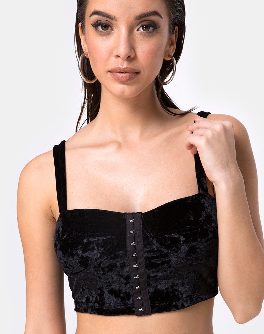 Trata Crop Top in Fluweel Zwart