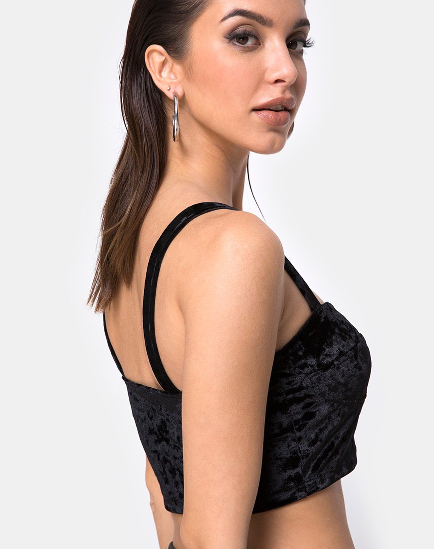 Trata Crop Top in Fluweel Zwart