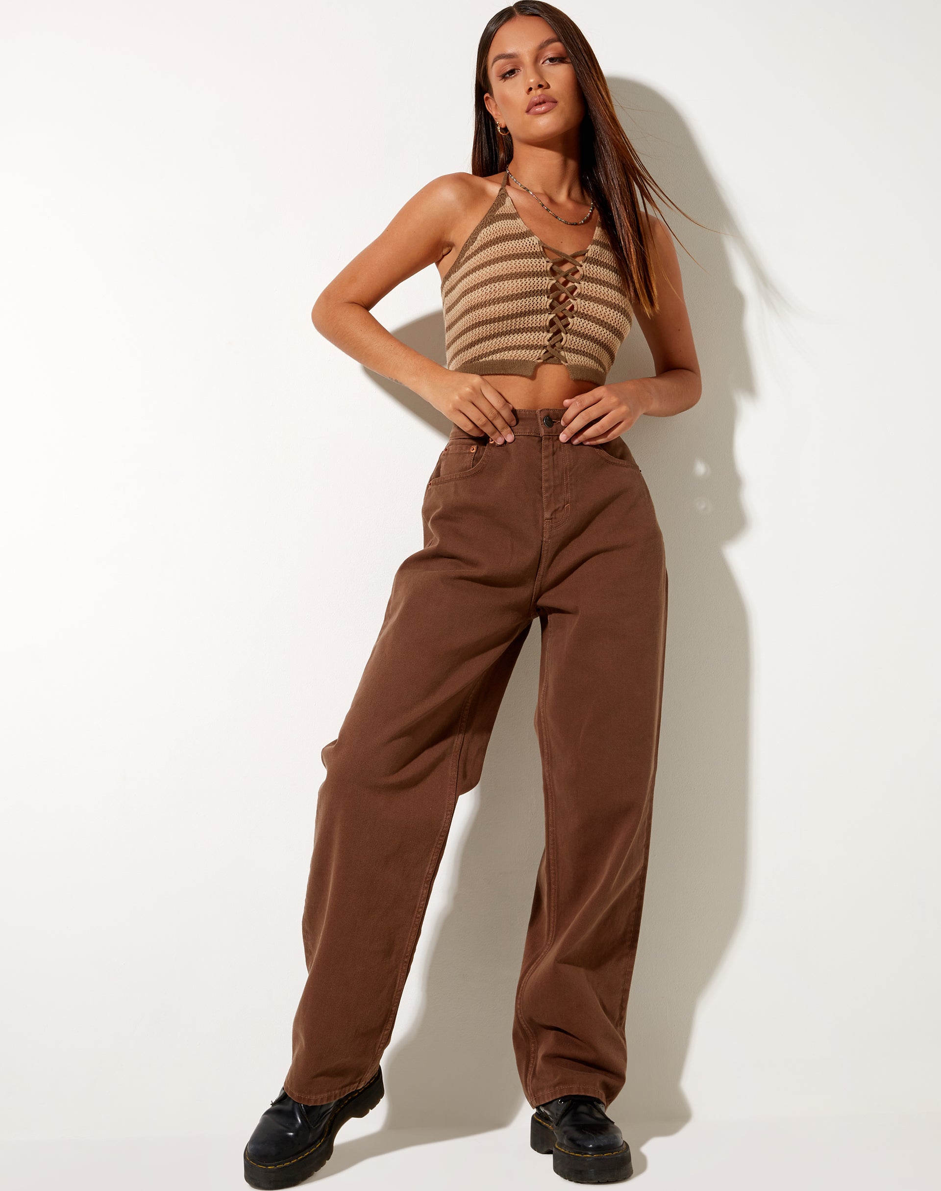 Afbeelding van Trina Crop Top in Crochet Mini Stripe Khaki