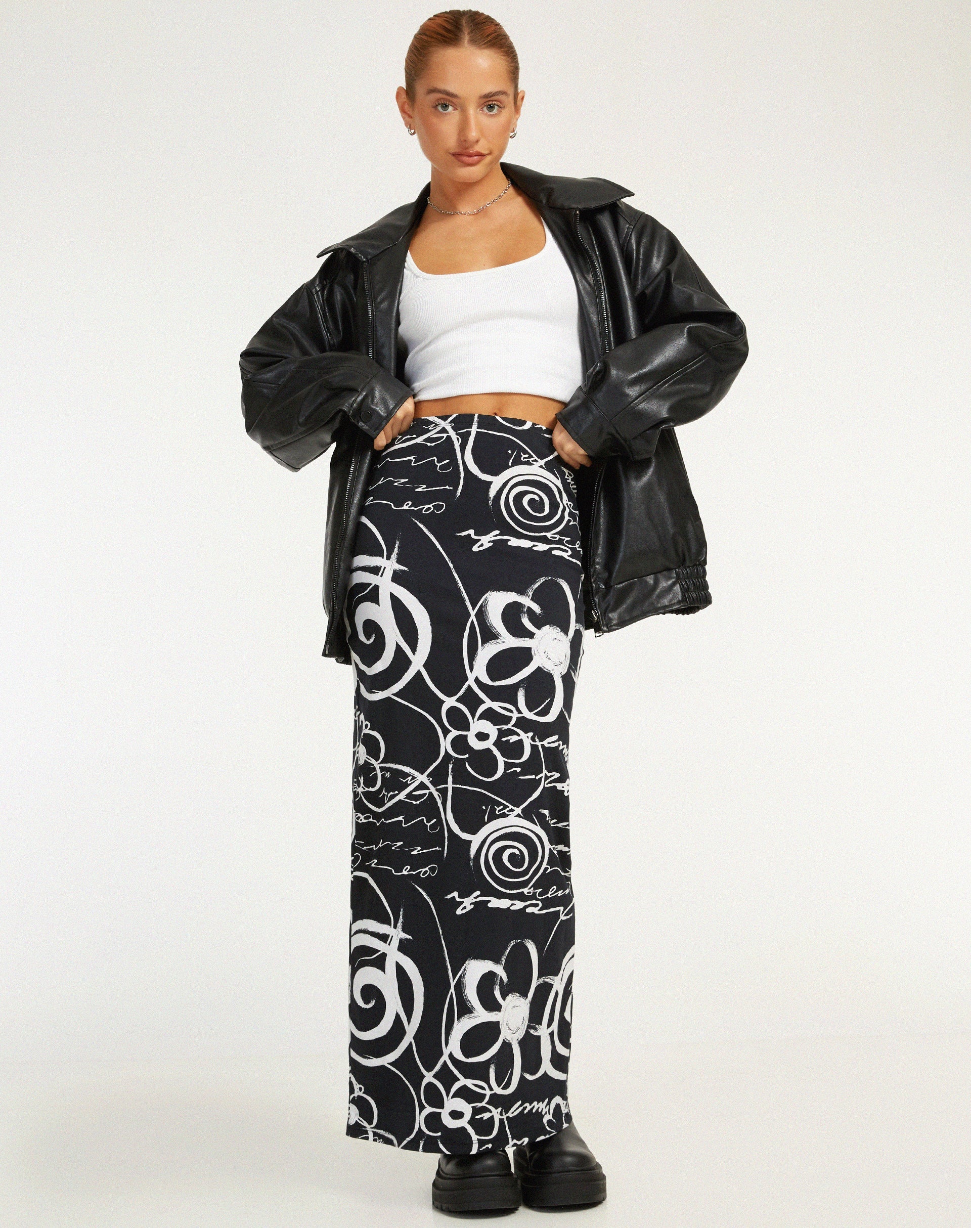 Afbeelding van Tsuna Maxi rok in Mono Doodle Zwart