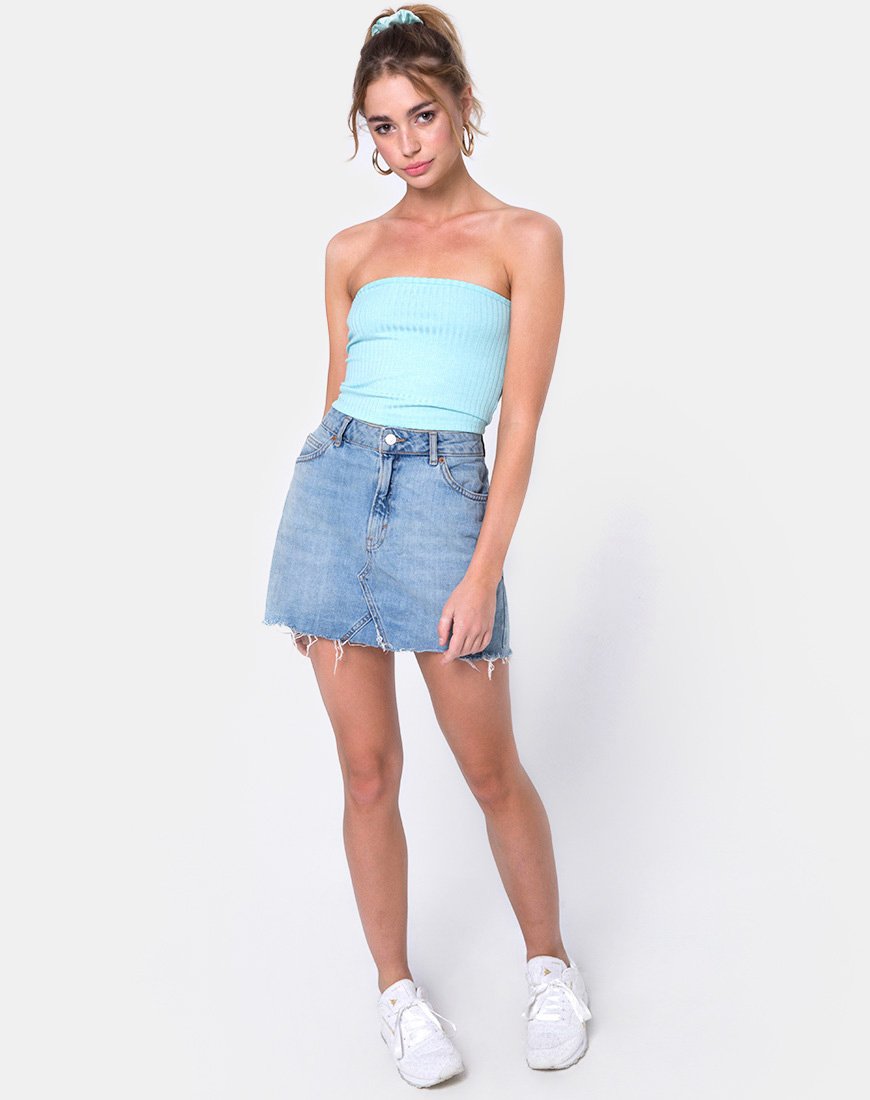 Afbeelding van Tube Top in geribd poederblauw