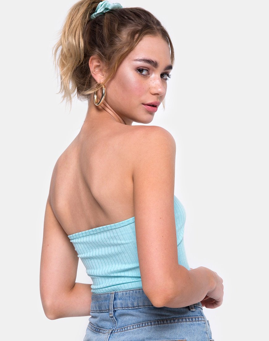 Tube Top in geribd poederblauw
