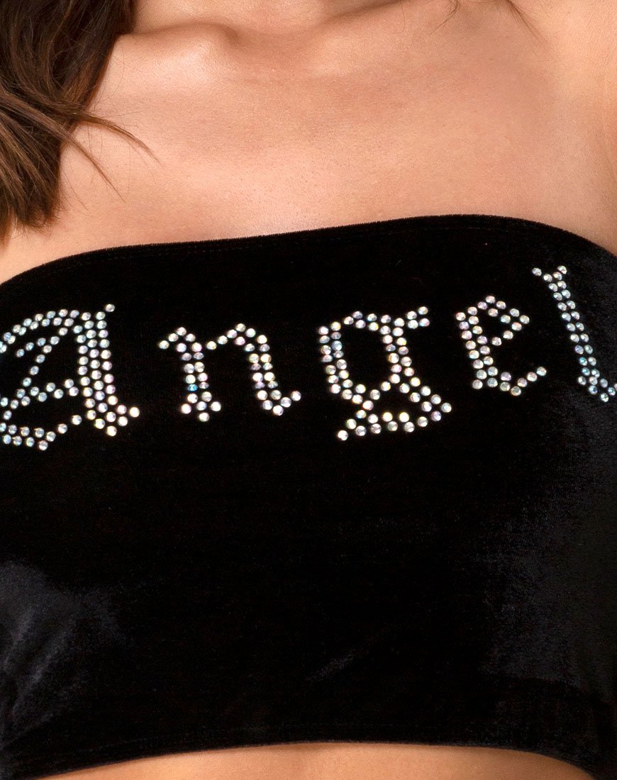 Afbeelding van Tube top in zwart met Angel Diamante Hot Fix
