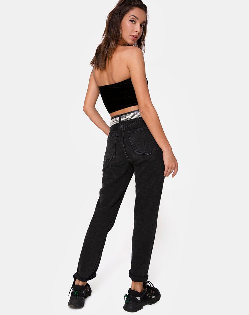 Afbeelding van Tube top in zwart met Angel Diamante Hot Fix