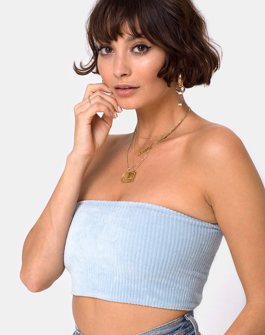 Tube Top in pluizig gebreid babyblauw