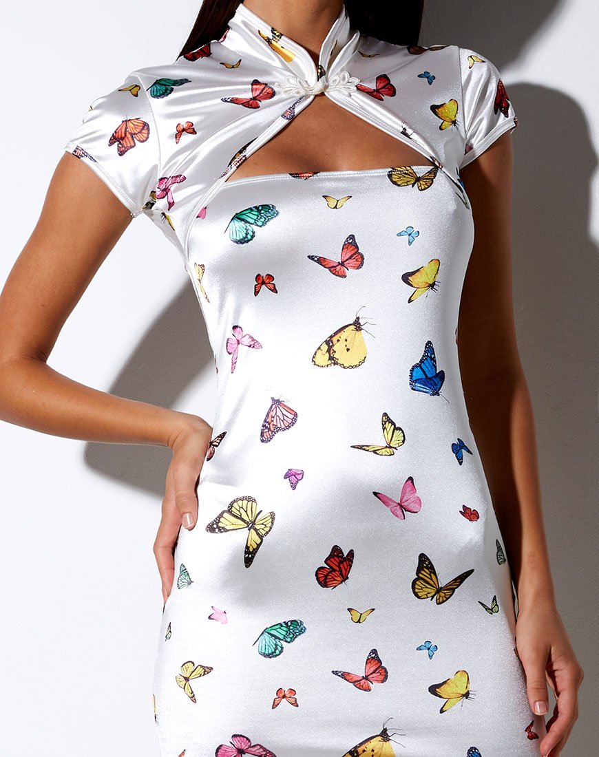 Tuli Bodycon Jurk in Crème Vlinder
