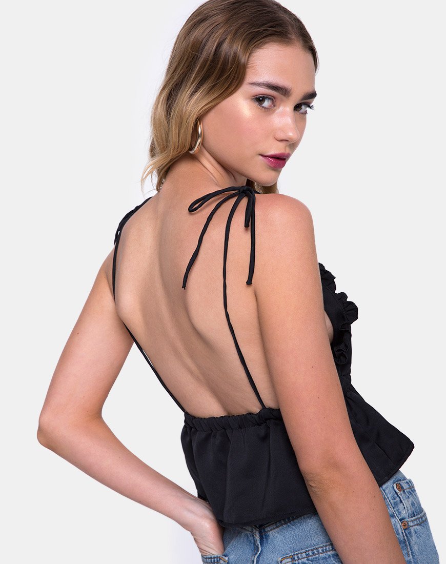 Tyrell Bralette Top in Satijn Zwart