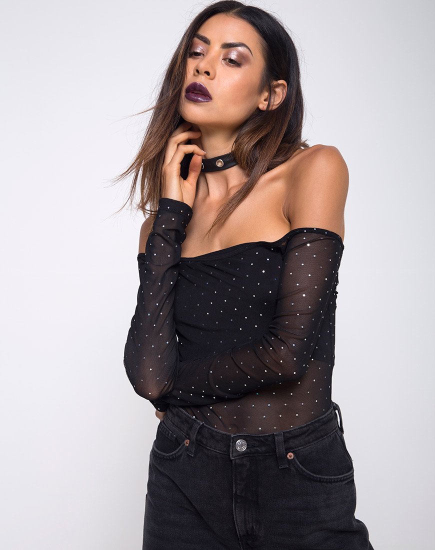 Afbeelding van Nomi Off The Shoulder Bodice in Net Crystal Zwart
