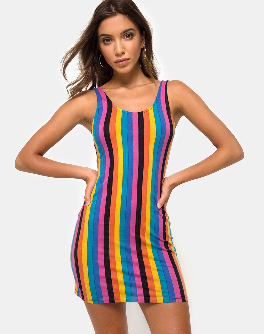 Uniper Bodycon Jurk in Nieuw Verticaal Gemengd Streepje