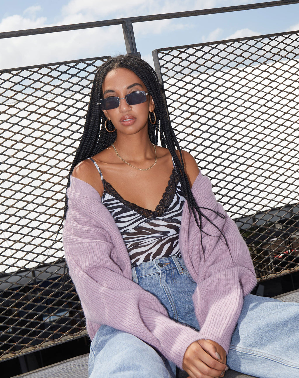 Yenika Crop Top in Wavey Zebra Zwart en Wit met Kant