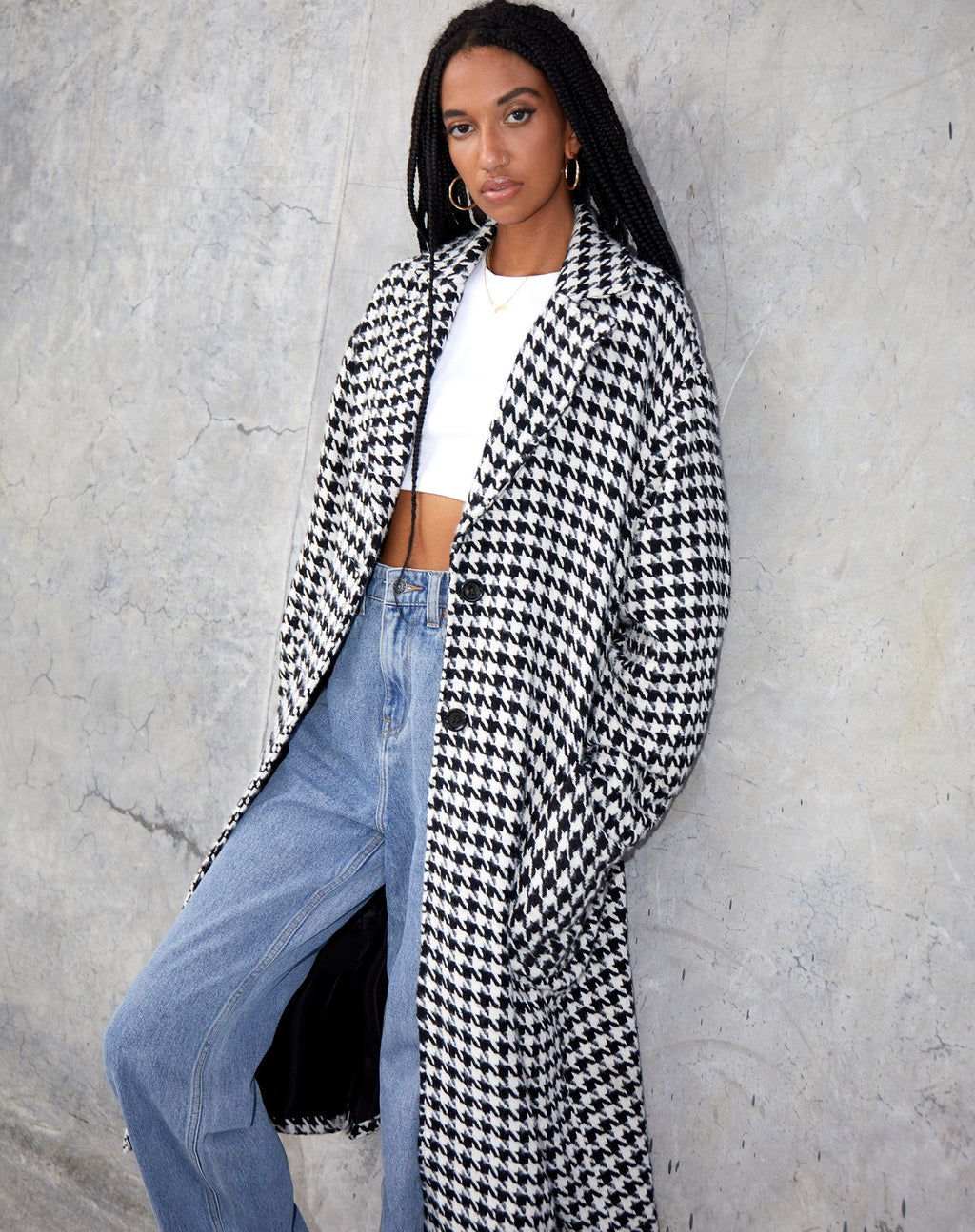 Dusterjas in houndstooth zwart en wit