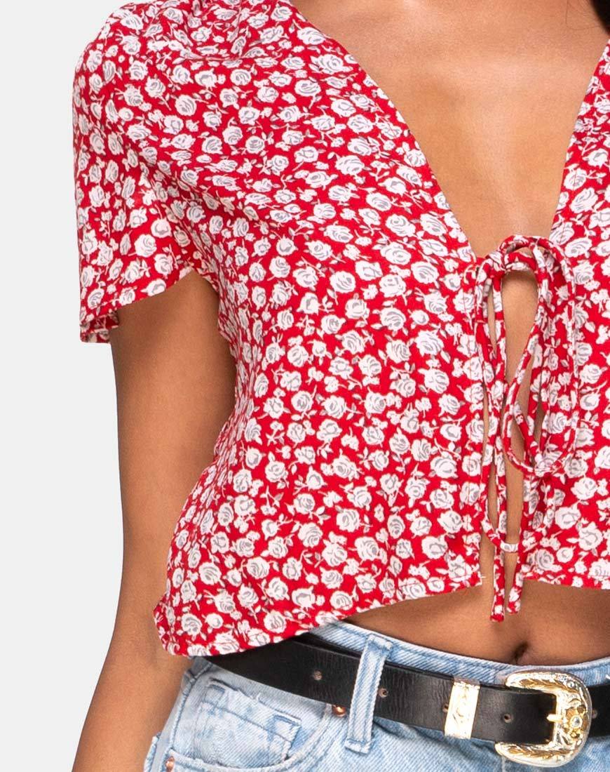 Afbeelding van Vaco Blouse in Ditsy Red Rose en Zilver