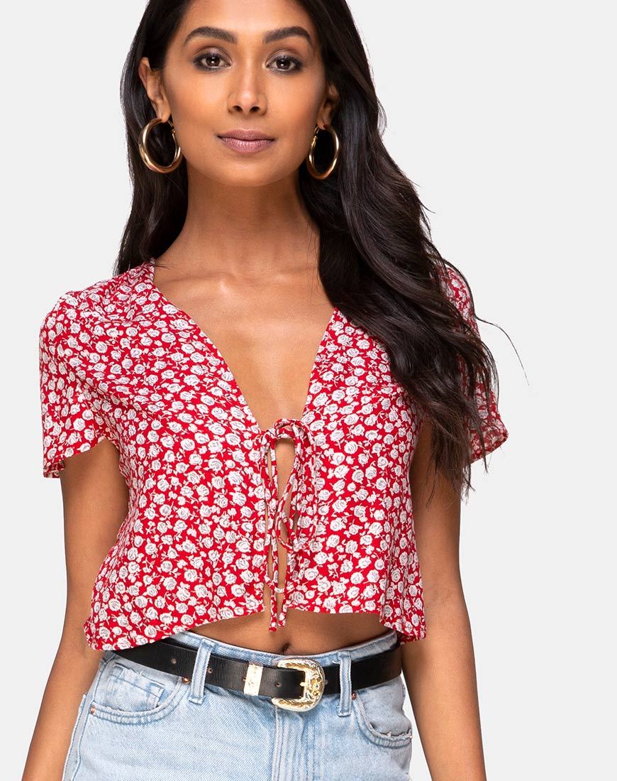 Afbeelding van Vaco Blouse in Ditsy Red Rose en Zilver
