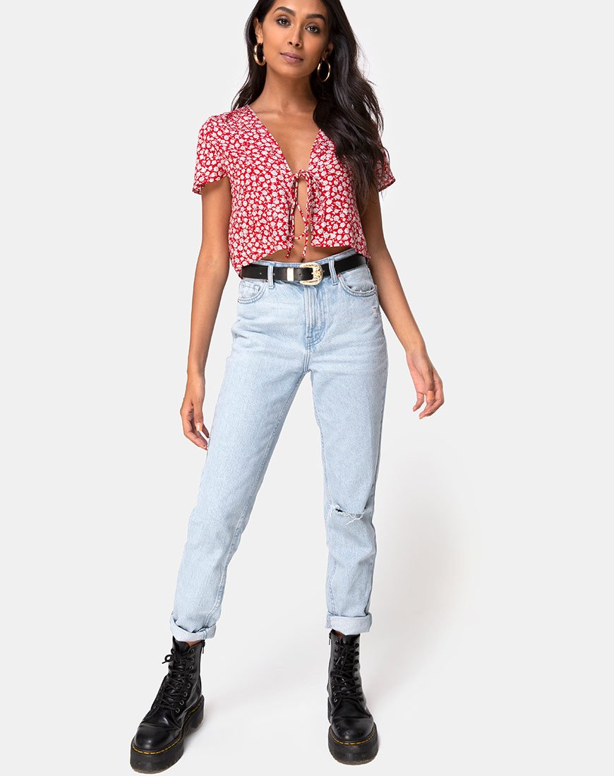 Afbeelding van Vaco Blouse in Ditsy Red Rose en Zilver