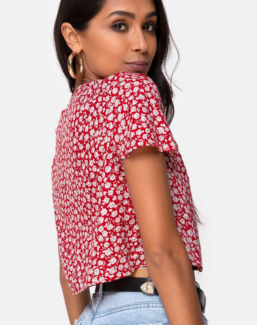 Afbeelding van Vaco Blouse in Ditsy Red Rose en Zilver