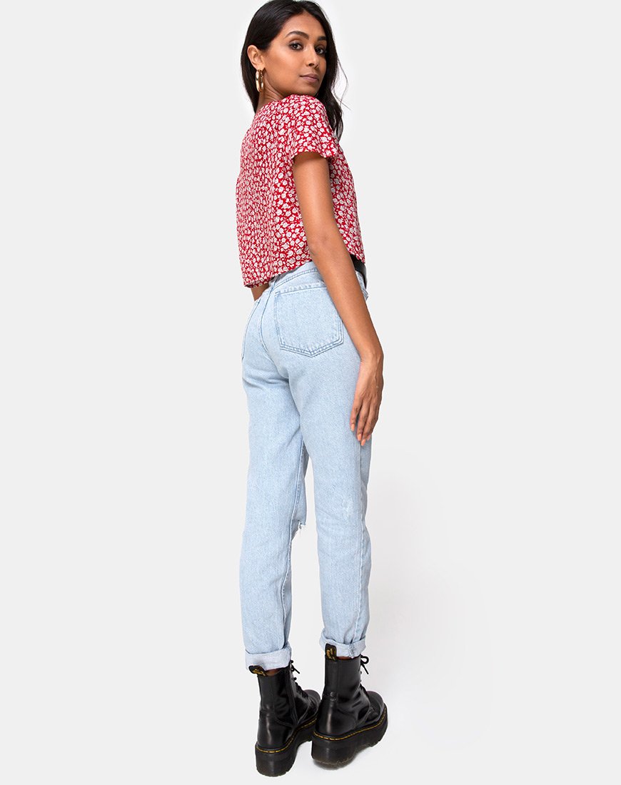 Afbeelding van Vaco Blouse in Ditsy Red Rose en Zilver