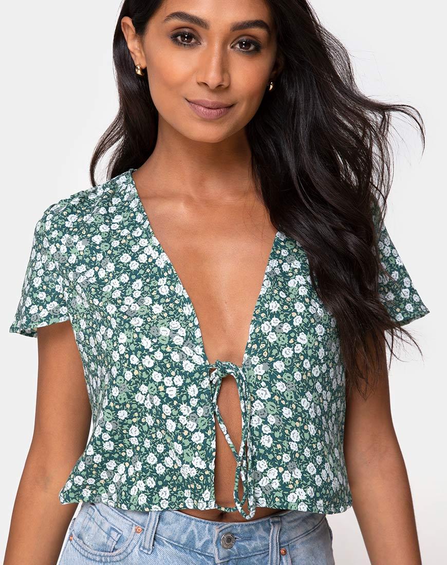 Afbeelding van Vaco Blouse in Floral Field Green