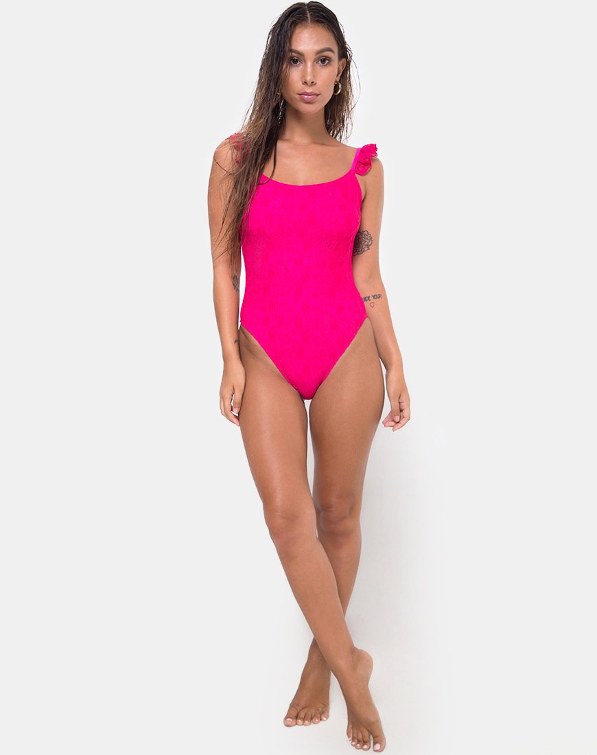 Afbeelding van Valentina badpak in kant fuschia roze