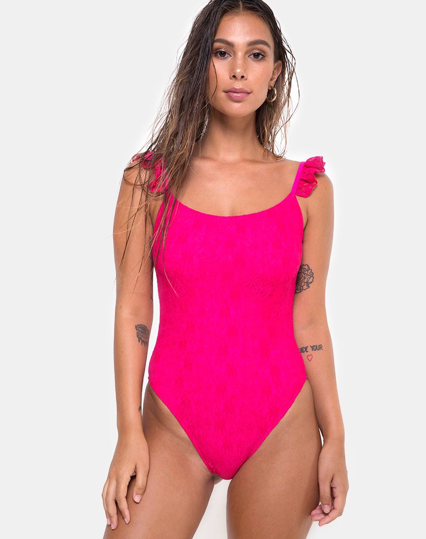 Afbeelding van Valentina badpak in kant fuschia roze