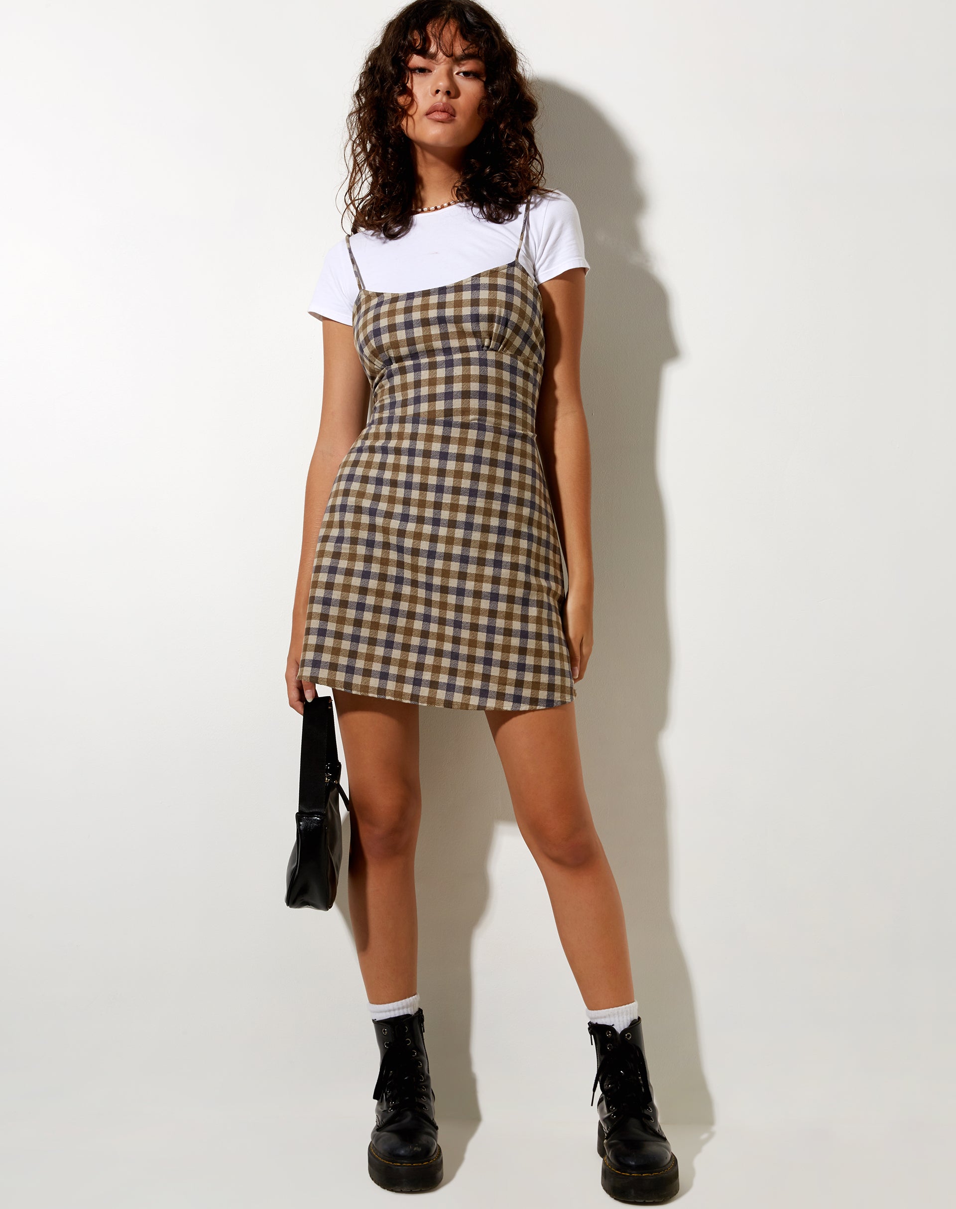 Afbeelding van Valy Slip Dress in 40s Check Tan