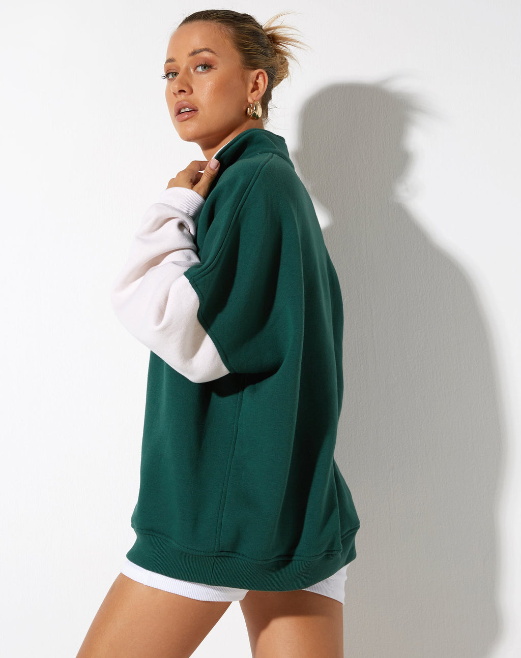 Varsity oversized jas in bosgroen winterwit Sport Society