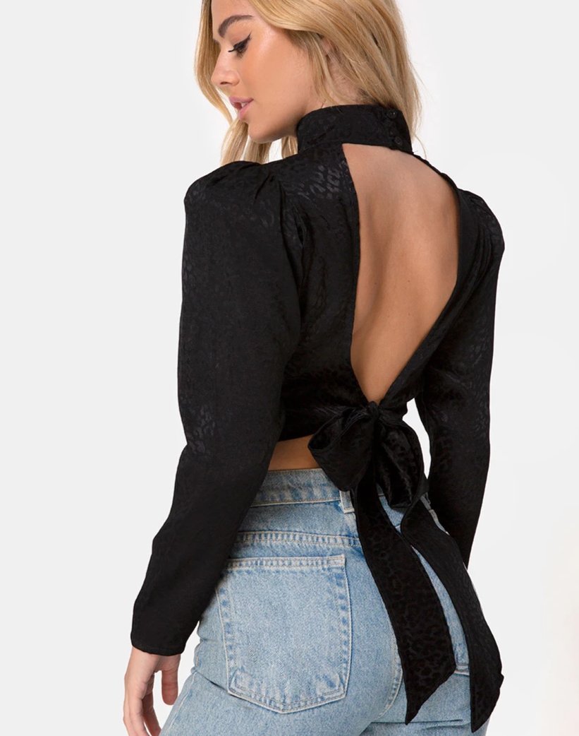 Jasty Crop Top in Satijn Cheetah Zwart